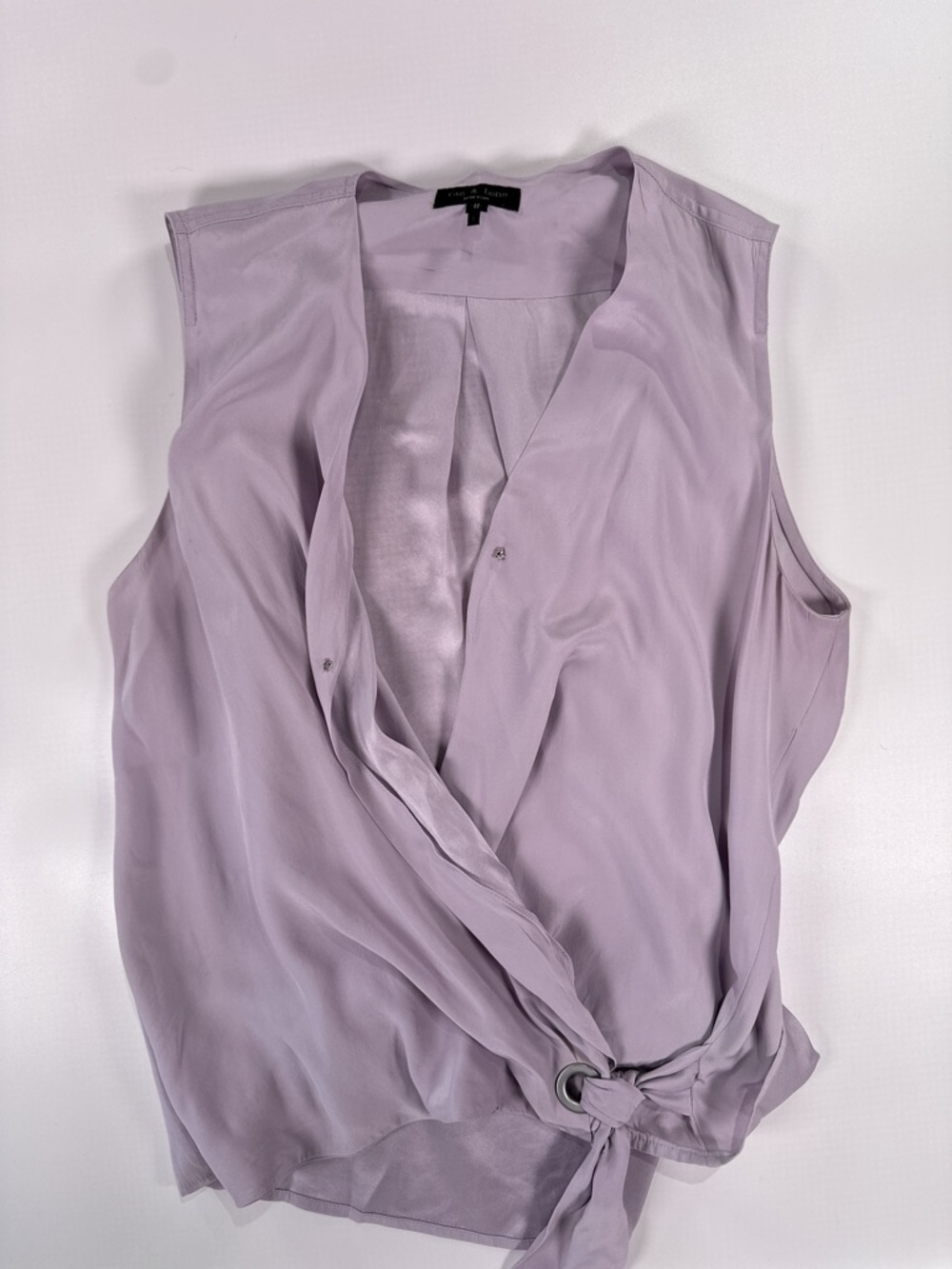 Rag And Bone Women Felix Silk Draped Blouse Lilac Sleeveless M - Picture 9 of 13